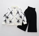 Girls Suit Diamond Bow Cardigan Pants Two-Piece Sets   202409 - TUZZUT Qatar Online Shopping