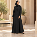 Black Double-Breasted Long Coat Dress with Silver-Tone Buttons MC-A17