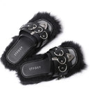 Punk Fur Metal Decor Round Toe Sandals 22823 - TUZZUT Qatar Online Shopping