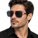 Black Geometric Sunglasses with Gold-Tone Double Bridge-48
