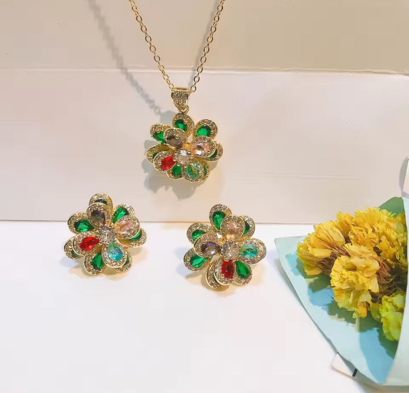 Rainbow Color Jewelry Set Necklace+Earrings+Bracelet 81106 - TUZZUT Qatar Online Shopping