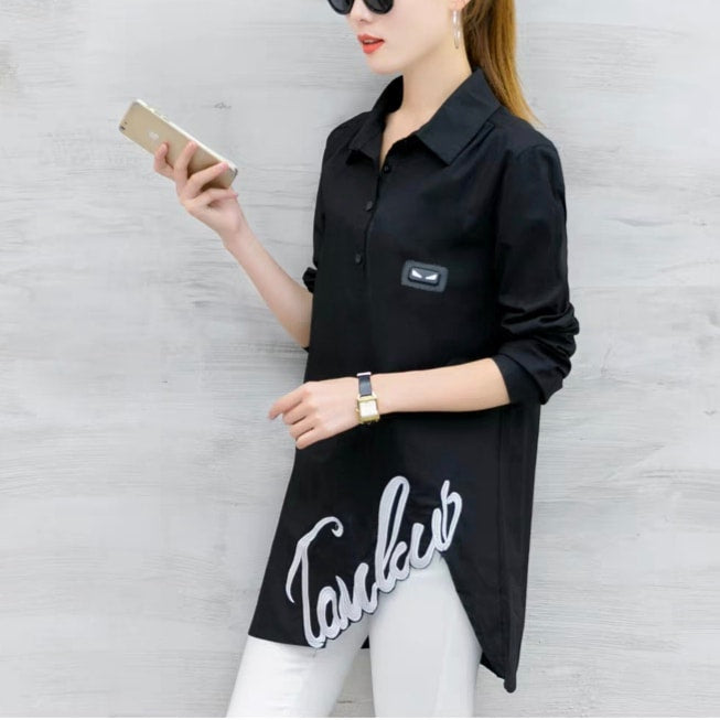 Women's Long Sleeve Solid Color Shirts & Blouses M 384467