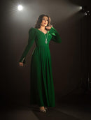 Women's Long Sleeve V-Neck Ankle-Length A-Line Dress L S5078553 - TUZZUT Qatar Online Shopping