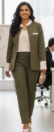 White Collar Tan Jacket Wide Leg Trouser Pantsuit LF1027