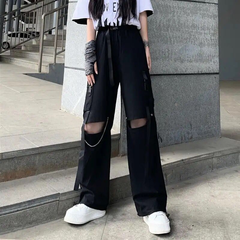 High Waist Women Cargo Pants Black Punk Loose Patchwork Streetwear S S4691448 High Waist Women Cargo Pants Black Punk Loose Patchwork Streetwear S S4691448