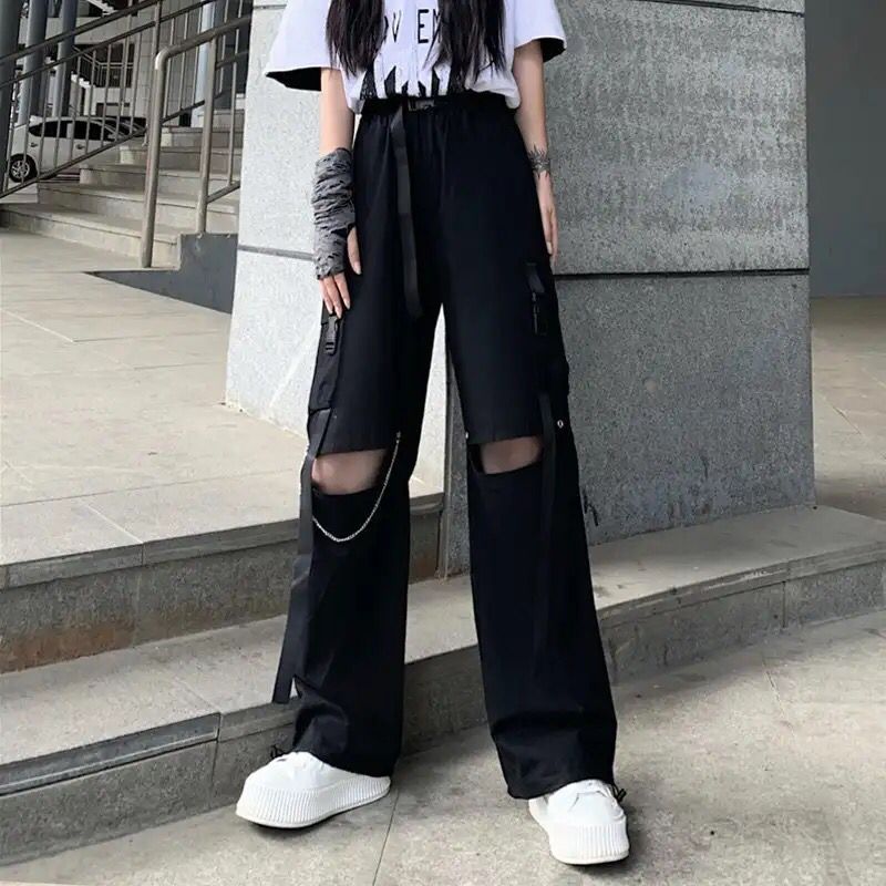 High Waist Women Cargo Pants Black Punk Loose Patchwork Streetwear S S4691448 - Tuzzut.com Qatar Online Shopping