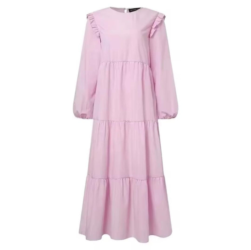 Women's Retro round Neck Long Sleeve Dress  S2380328 - TUZZUT Qatar Online Shopping