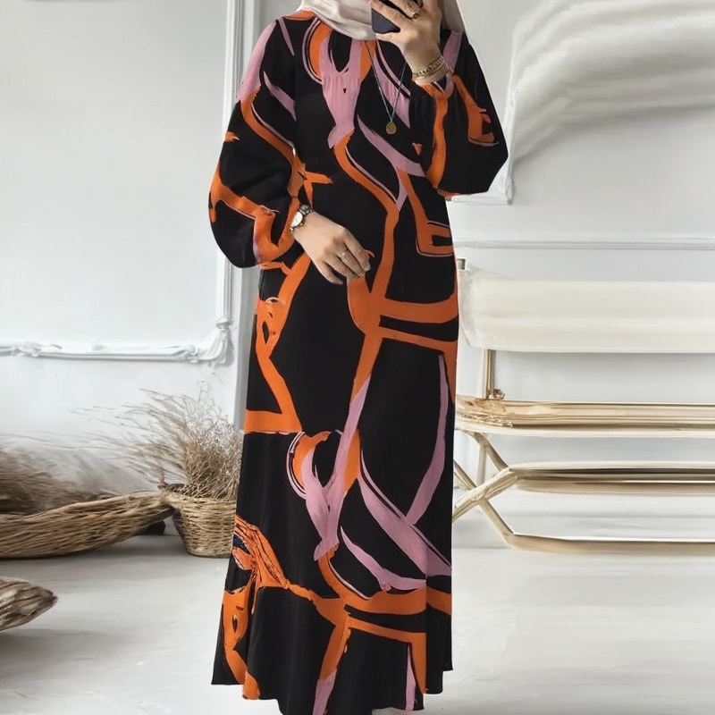 Women's Long Sleeve Geometry Modest Fashion Dress 2XL 510319