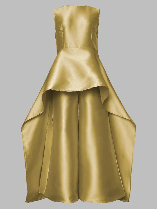 Sleeveless Wrap Falbala Layered Solid Color Zipper Round-Neck Jumpsuits L 133918 Sleeveless Wrap Falbala Layered Solid Color Zipper Round-Neck Jumpsuits L 133918