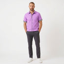 Purple Long-Sleeve Button-Up Shirt with Gingham Cuffs H-3