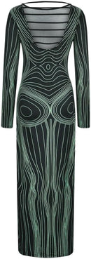 3D Print Long Sleeve Women's Party Dress   S4917878 - TUZZUT Qatar Online Shopping