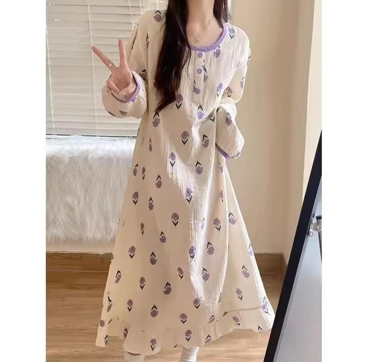Women Floral Nightgown O-neck Nightwear Sleepwear 533598 Women Floral Nightgown O-neck Nightwear Sleepwear 533598