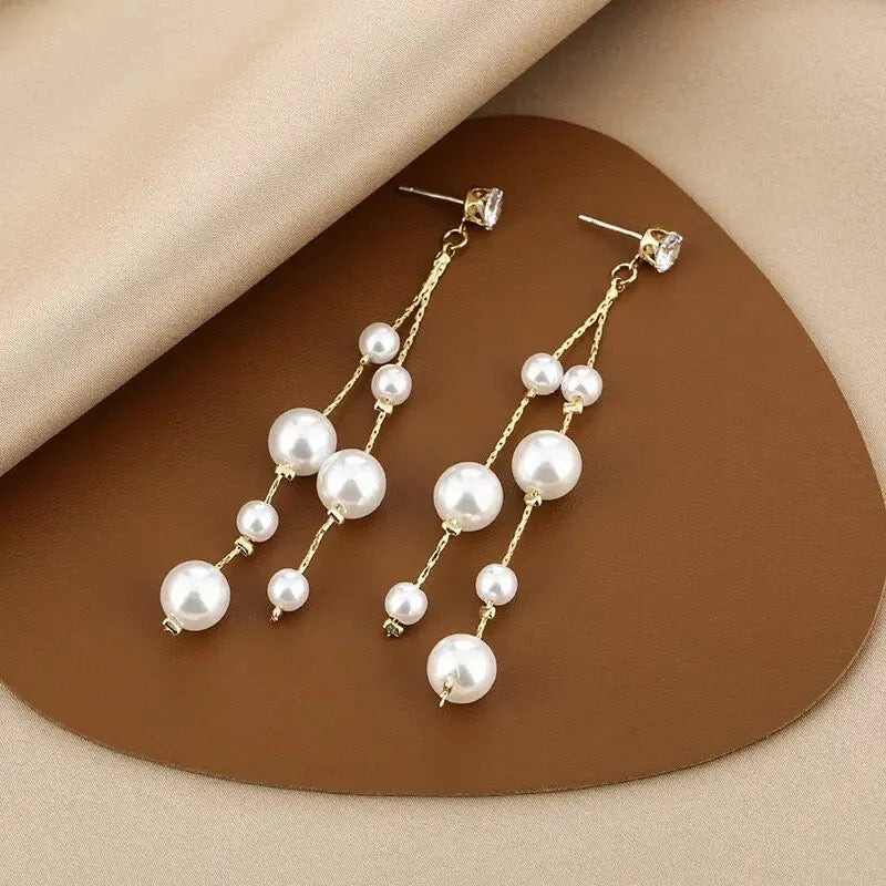 Long Tassel Earrings Large Small Pearls Elegant Trendy Women Jewelry S3575727 - TUZZUT Qatar Online Shopping
