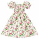 Girls’ Rose-Print Smocked Puff-Sleeve Dress SDR4023 – Age 4–5 Years