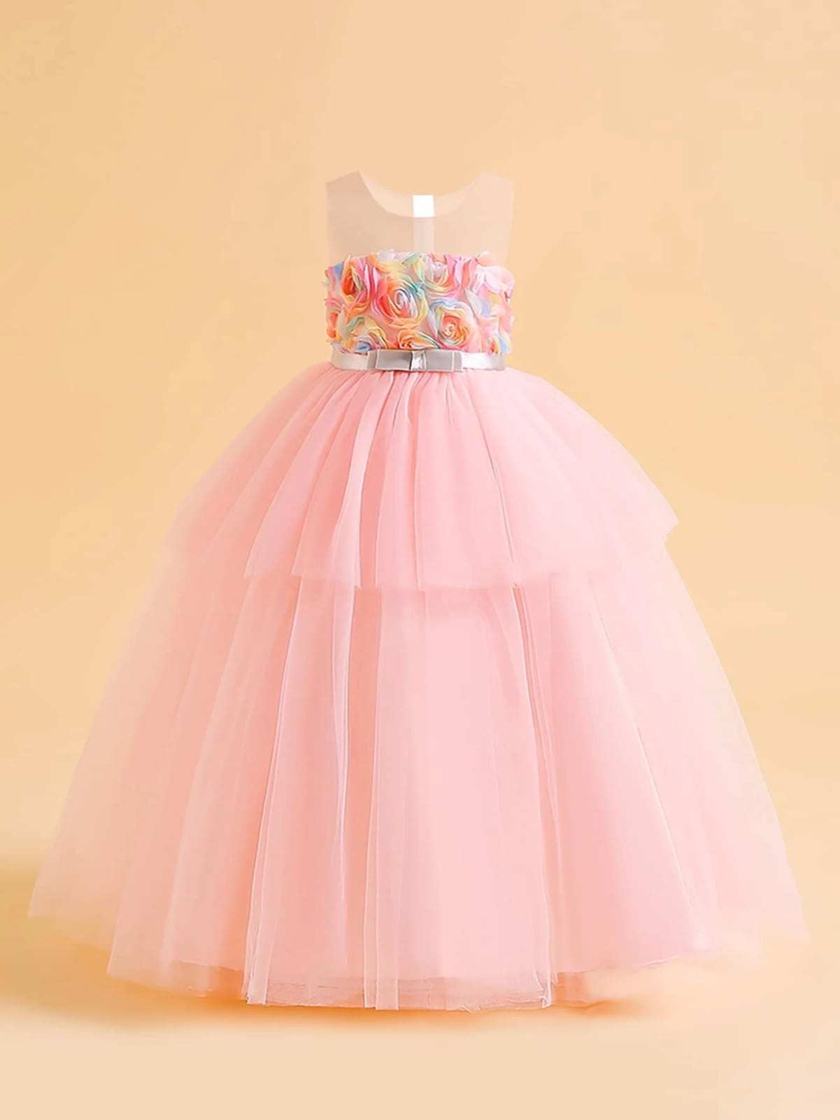 Tween Girl Formal Dress Featuring Satin Fabric, Mesh And 3D Flower Embellishments, Suitable For Hosting Evening Parties S4977378 Tween Girl Formal Dress Featuring Satin Fabric, Mesh And 3D Flower Embellishments, Suitable For Hosting Evening Parties S4977378