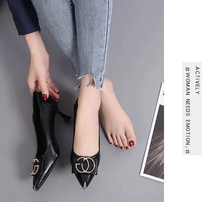 Soft Leather Shoes Stiletto Heel Professional Women's Shoe 5644256 - TUZZUT Qatar Online Shopping