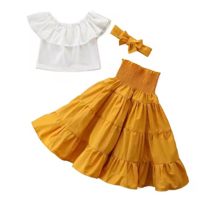 Baby Girls Off Shoulder Shirt Top Waist 3 Pcs Dress 406543 Baby Girls Off Shoulder Shirt Top Waist 3 Pcs Dress 406543
