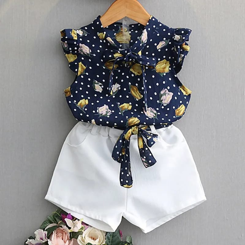 children's summer girls' Chiffon suit Korean fashion sleeveless top Western shorts suit S3149042