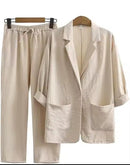 New Women's Loose Casual Plus Size Suit Cotton And Linen Jacket Pants With Pocket   B219221 - TUZZUT Qatar Online Shopping