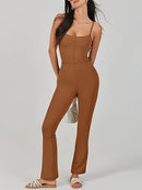 Flare Jumpsuits for Women One Piece Sleeveless Spaghetti Straps Sexy Bodycon Casual Unitard Rompers Playsuit     B207360 - TUZZUT Qatar Online Shopping
