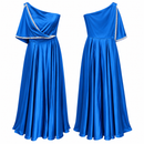 Women’s Royal Blue One-Shoulder Satin Maxi Dress with Rhinestone Trim D-19