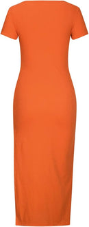 Womens Long Dresses Short Sleeve Split Dress High Waist Maxi Pencil Dress   S451162 - TUZZUT Qatar Online Shopping