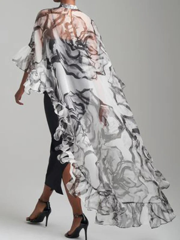 Women's Mesh Sheer Floral High Neck Tops 159875 - TUZZUT Qatar Online Shopping