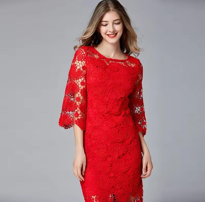 Women Long Lace Summer Sexy Hollow Out Party Dress    S5159795 - TUZZUT Qatar Online Shopping