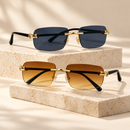 Couple Rimless Rectangular Sunglasses with Gold-Tone Dark Grey & Brown Gradient-18