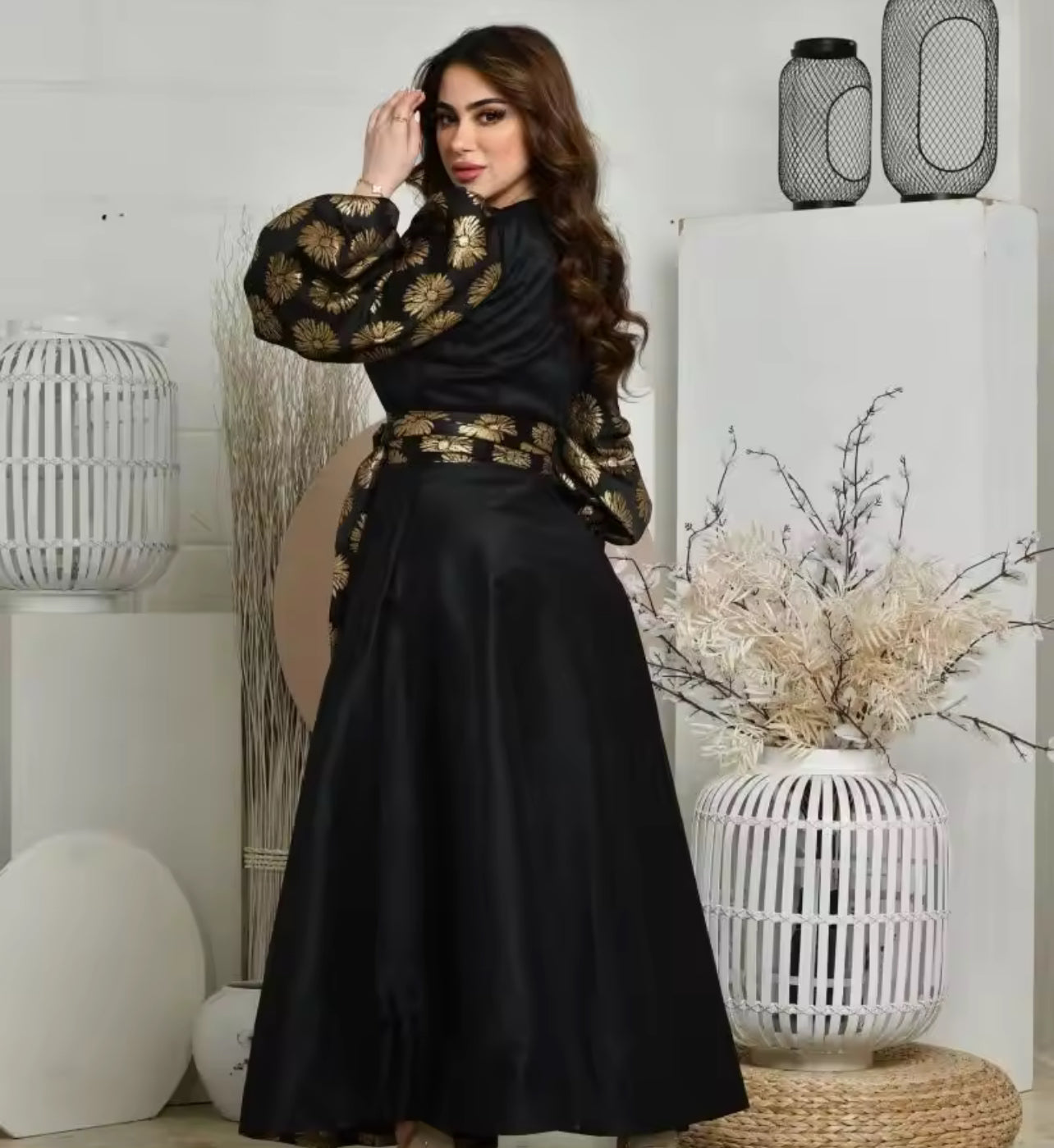 Women’s printing gold satin ball pendulum dress S4974676 Women’s printing gold satin ball pendulum dress S4974676