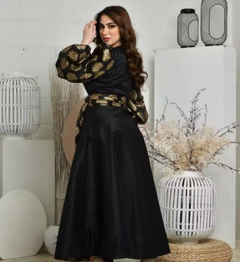 Women’s printing gold satin ball pendulum dress S4974676 - TUZZUT Qatar Online Shopping