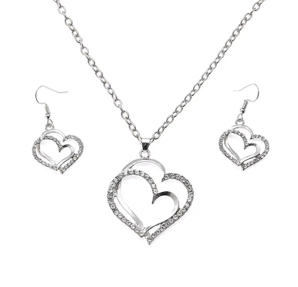 Lux Accessories Gold Tone Heart Chain Jewelry Set - 3 Piece Necklace, Earrings & Bracelet Set With Curb Chain & Stones - View #3