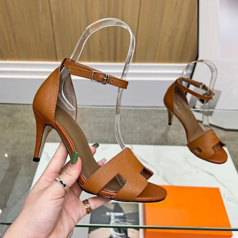 Brown Leather Premiere Ankle Strap Sandals QC6398 - TUZZUT Qatar Online Shopping