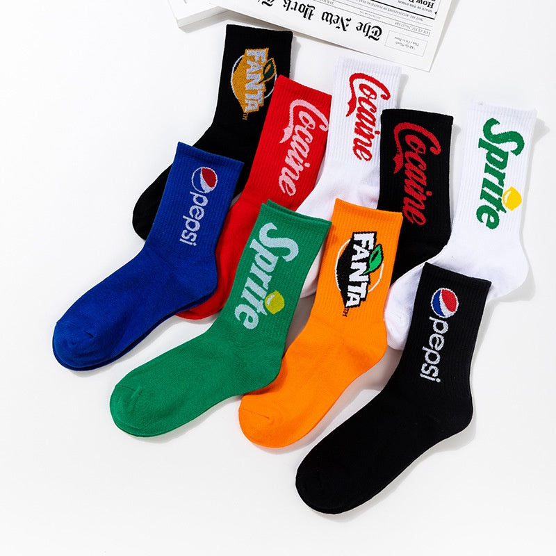 5pairs Pepsi socks European and American street hip-hop style Coca-Cola tube socks personality trendy socks S1724848