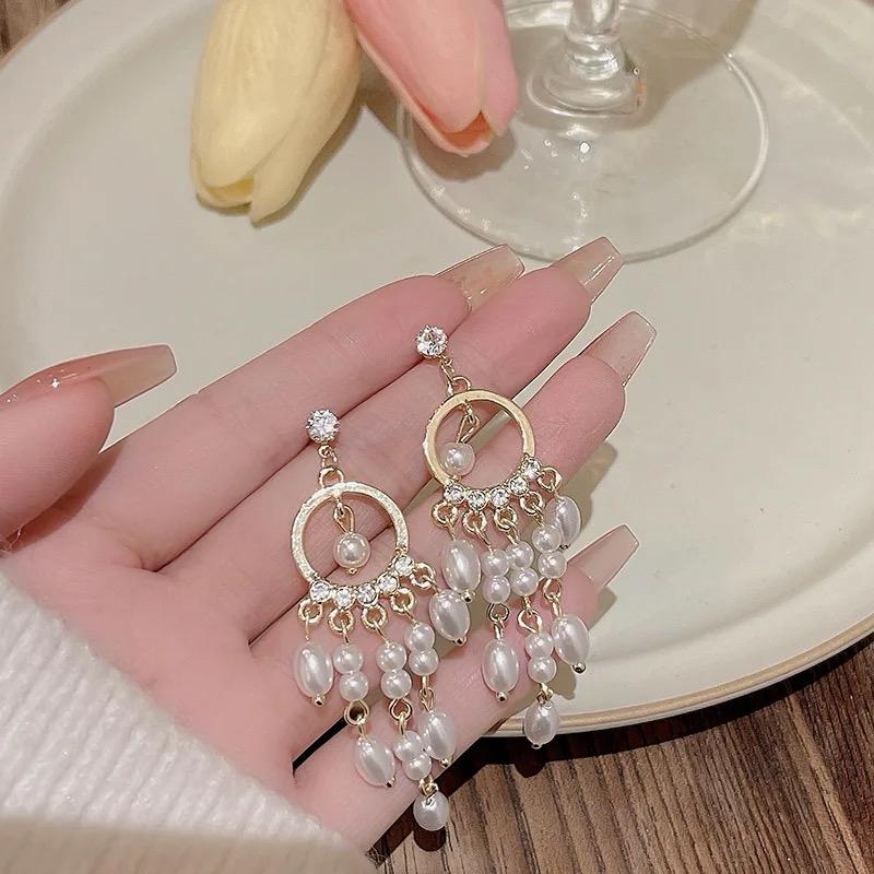 Hand Made beaded Pearl Hoop Earrings -S4660010 - Tuzzut.com Qatar Online Shopping