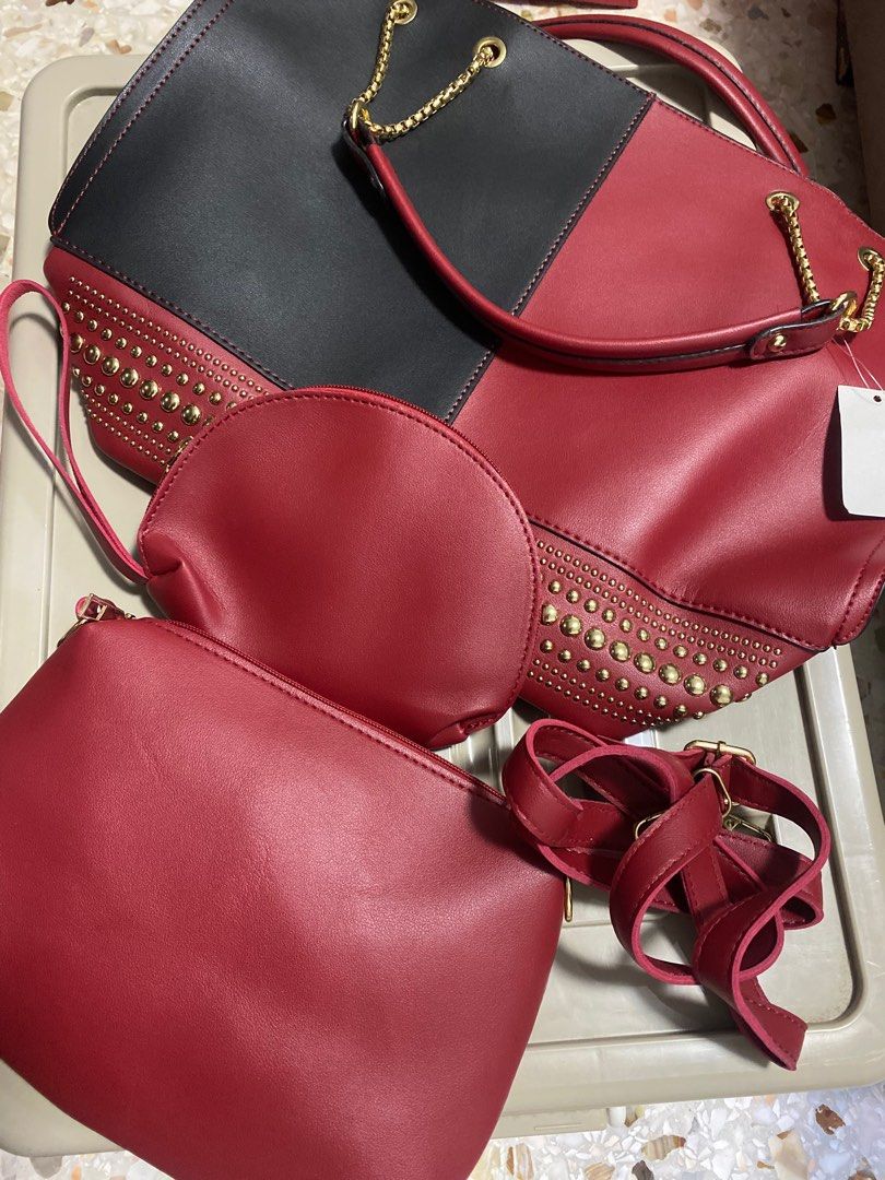 3 Piece Red & Black Handbag 1918 3 Piece Red & Black Handbag 1918