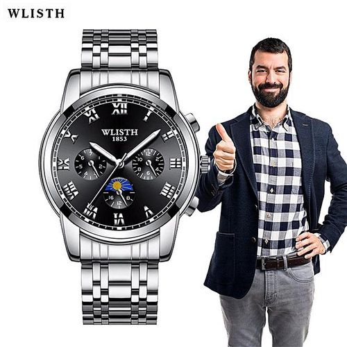 WLISTH Fashion Steel Band Business Waterproof Men's Watch Simple Luminous Sports Casual Men Wrist Watch Clock Relogio Masculino W154942