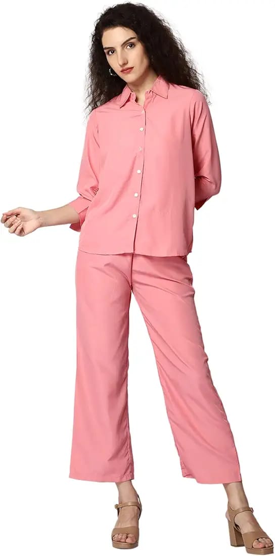 Urban Komfort Women's Stylish Casual Shirt and Flared Pant Co-ord Set Airport Outfit 002793011 Urban Komfort Women's Stylish Casual Shirt and Flared Pant Co-ord Set Airport Outfit 002793011