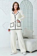 Women Fashion Long Sleeve Pocket Coat Loose Pants Suit   B-375600 - TUZZUT Qatar Online Shopping