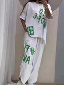 Women Fashion Letter Print Casual Two Piece Suit  B-314183 - TUZZUT Qatar Online Shopping