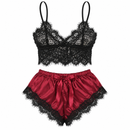 Women’s Black Lace Camisole & Burgundy Satin Shorts Set 389960 - M