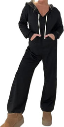 Women's Fashion Fall Winter Zip Up Hooded Sweatsuit Elastic Waist Long Sleeve Jumpsuits   B200495 - TUZZUT Qatar Online Shopping