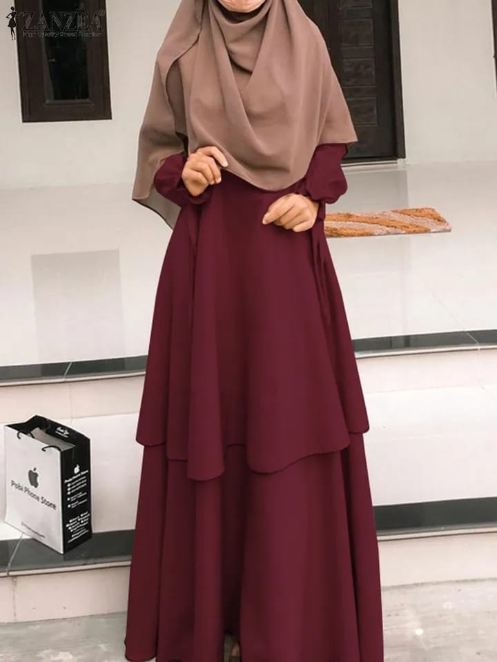 Autumn Muslim Fashion Hijab Dress Casual Dubai Abaya Turkey Kaftan Robe Sundress Islamic Clothing Long Sleeve Solid Vestido 2XL S4653564 - Tuzzut.com Qatar Online Shopping