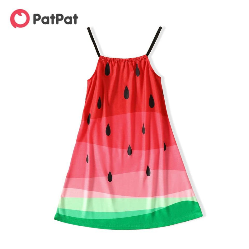 PatPat Kid Girl Watermelon Print Colorblock Cami Dress 7-8Y 20390621 - Tuzzut.com Qatar Online Shopping