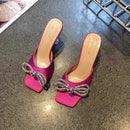 Rhinestone Bow Square Toe Women's High Heels 628 - TUZZUT Qatar Online Shopping