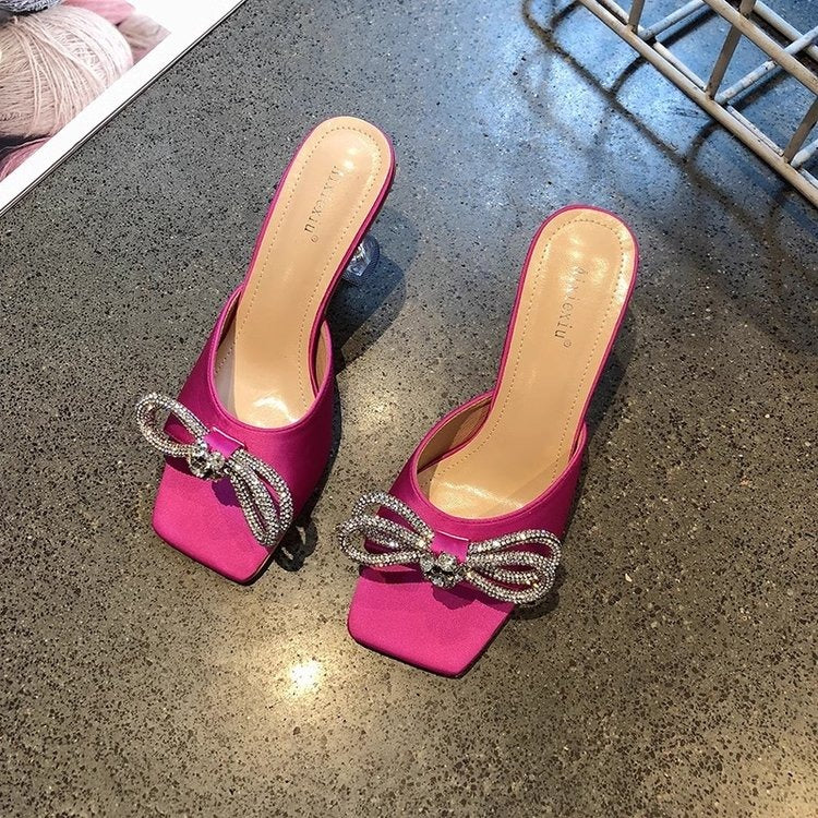 Rhinestone Bow Square Toe Women's High Heels 628 - TUZZUT Qatar Online Shopping