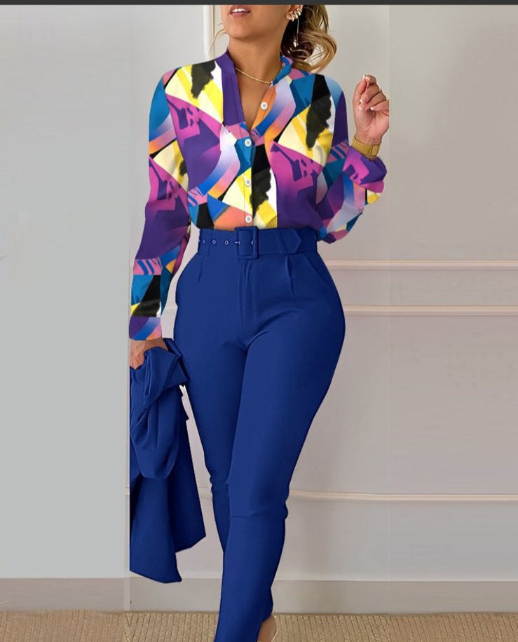 Pants Set Women sleeve & long pants with belt suit set trousers suit Pants Business Suits B104971 Pants Set Women sleeve & long pants with belt suit set trousers suit Pants Business Suits B104971