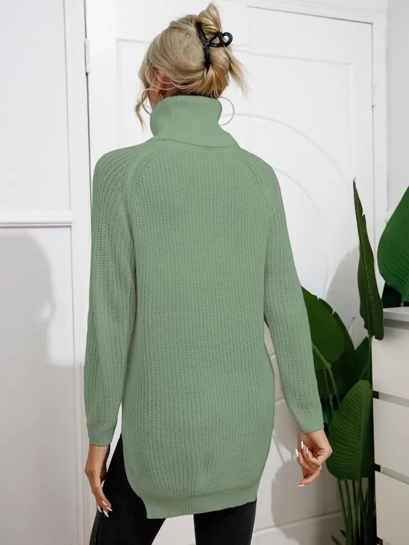 Women's Winter Loose O-Neck Elegant Drop Shoulder Sleeve Side Slit Pullover Sweater S468399 Women's Winter Loose O-Neck Elegant Drop Shoulder Sleeve Side Slit Pullover Sweater S468399