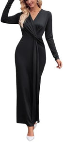 Women's Elegant Long Sleeve Solid Formal Bodycon Maxi Dress Wrap V-Neck Cocktail Parties Long Dresses       X288610 - TUZZUT Qatar Online Shopping