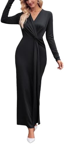 Women's Elegant Long Sleeve Solid Formal Bodycon Maxi Dress Wrap V-Neck Cocktail Parties Long Dresses X288610 Women's Elegant Long Sleeve Solid Formal Bodycon Maxi Dress Wrap V-Neck Cocktail Parties Long Dresses X288610